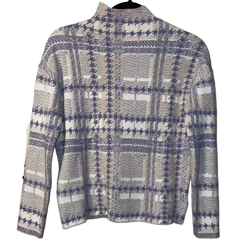Rachel Zoe Large Houndstooth Knit Mock Turtleneck Fitted Sweater